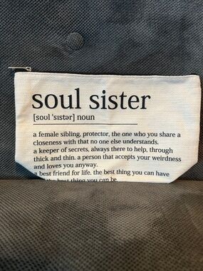 Soul Sister Canvas Zip Pouch - White with Black Text